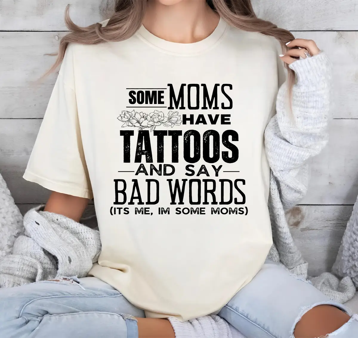 Women's Crew Neck Short-Sleeve T-Shirt, Funny Tattooed Top, Sarcastic Gift, Unisex Graphic Tee for Those with Tattoos Who Use Bold Language