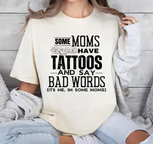 Women's Crew Neck Short-Sleeve T-Shirt, Funny Tattooed Top, Sarcastic Gift, Unisex Graphic Tee for Those with Tattoos Who Use Bold Language