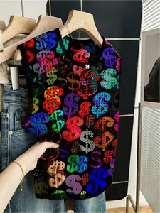 Spring and summer bohemian style casual loose crew neck sleeveless hollow-out color-block trim khaki color-block print women's knitted top, Womenswear, summer outdoor vest cover-up, bikini cover-up