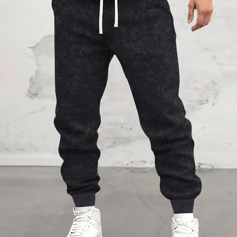 Men's Regular Fit Polyester Casual Joggers - Track Pants, Black, Drawstring-Elastic Waistband, Pockets, Letter Print, Streetwear Regular-Leg, Machine Washable, Ideal for Commuting, Light Outdoor Activities, Spring-Autumn-Summer Ideal Gift for Husbands