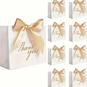 10-Pack Elegant Gold Foil 'thank You' Gift Boxes with Solid Color Bow Ribbons, Ideal for Weddings, Anniversaries, Baby Showers, Christmas, Halloween