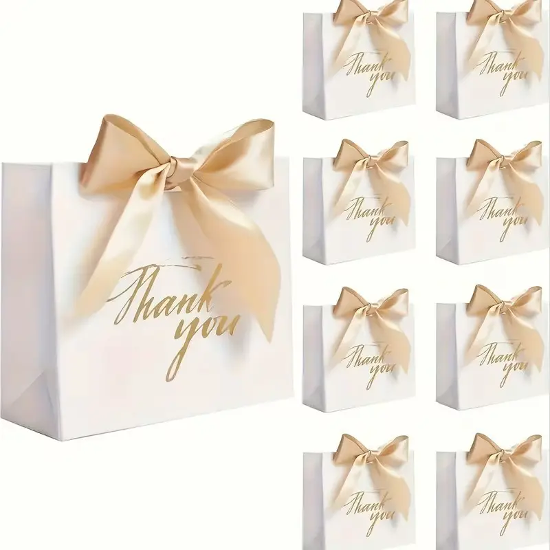 10-Pack Elegant Gold Foil 'thank You' Gift Boxes with Solid Color Bow Ribbons, Classy Gift Box, Elegant Packaging, Ideal for Weddings, Anniversaries, Baby Showers, Christmas, Halloween