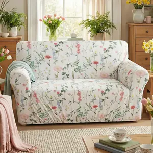 Spring Theme Sofa Cover for 3 Seaters Green  and Red  Sofa Slipcover Stretch Couch Cover with Elastic Bottom for Spring  Living Room Decoration