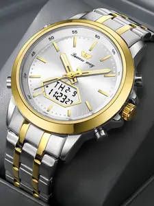 SUCCESS WAY Men's Analog Digital Dual Display Watch 30M Water Resistant Chronograph Stainless Steel Business Wristwatch