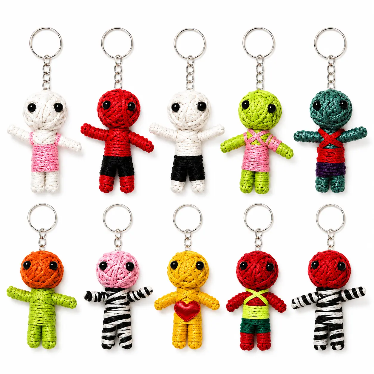 12PCS Random Voodoo Doll Keychain Set Handmade Crochet Mini Keyring Colorful Bag Charm for Party Favor