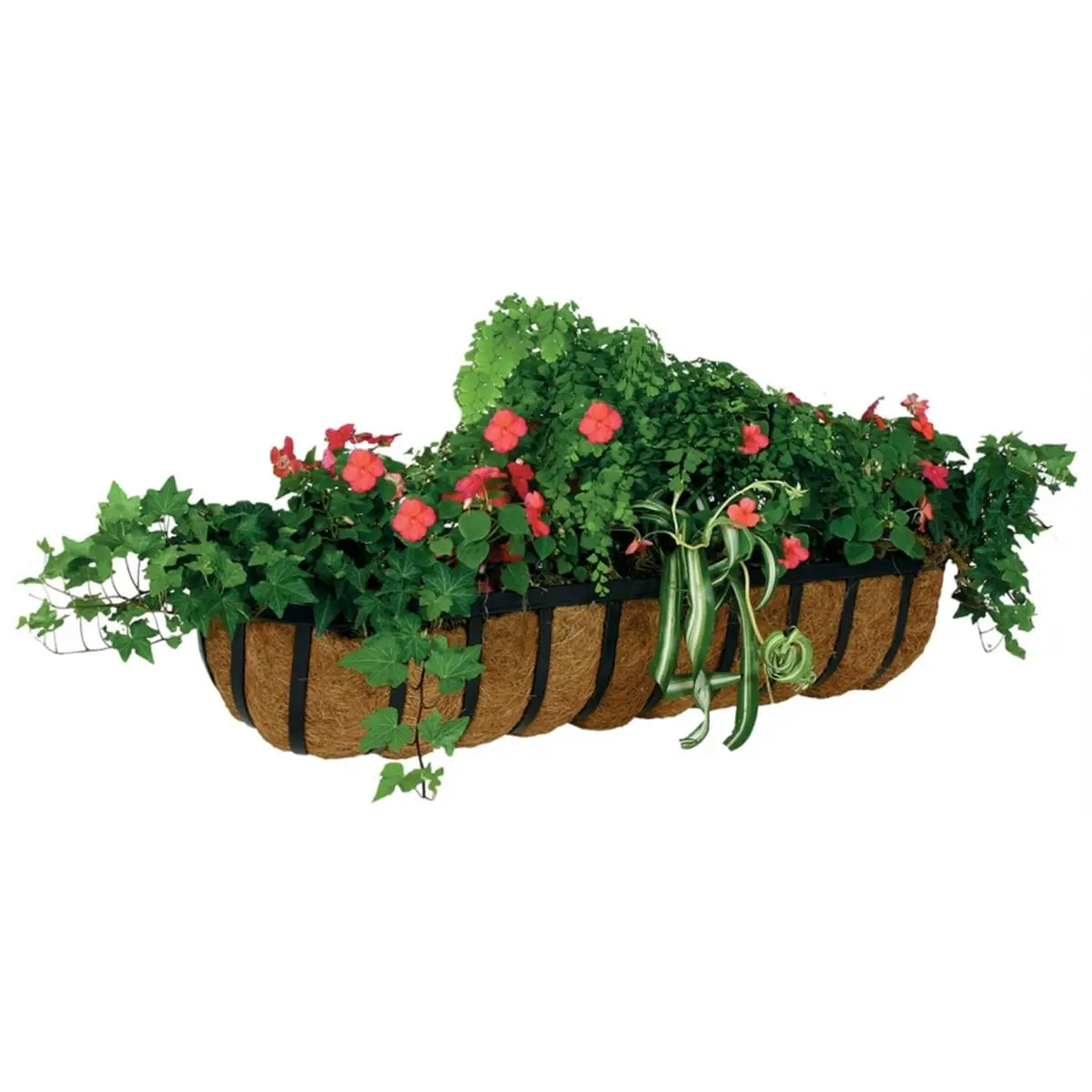 212 MAIN Round Trough Outdoor Garden Wall Planter - 36 in Diameter, Heavy Gauge Steel Frame, Rustproof Coating, Coco Fiber Liner, Replacement Liners Available for Outdoor Gardening