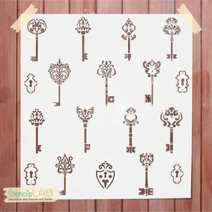 Stencil Kit - Set of 13 Vintage Keys - Decorative Stencils Set
