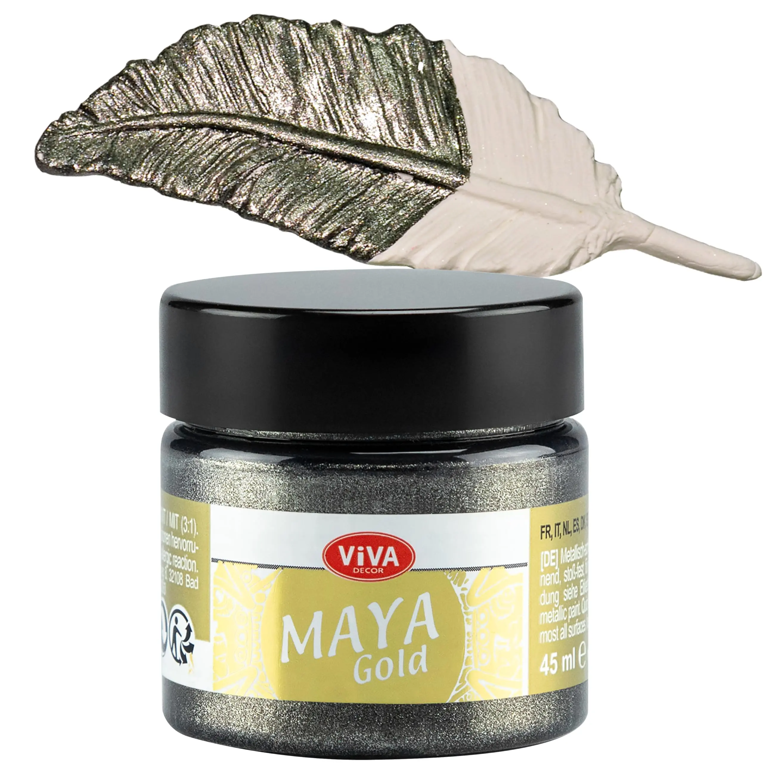 Viva Decor Maya Gold (Grey) Dynamic Metallic Acrylic Paint - 1.52 Fl Oz, Rich Pigmentation, Impact-Resistant, Smudge-Proof, Weatherproof, Long-Lasting Finish, Dynamic Metallic Effects, Exceptional Versatility, Wood Art Supplies