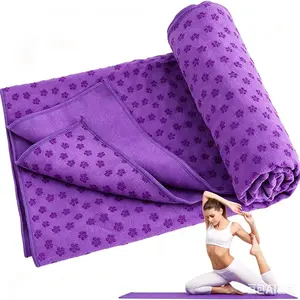 Newly upgraded PVC plum blossom dot non-slip and sweat-absorbing yoga mat towel, suitable for home and public gym use as a sports sweat-absorbing towel blanket, foldable non-slip yoga mat blanket for yoga, Pilates, fitness, stretching, etc.