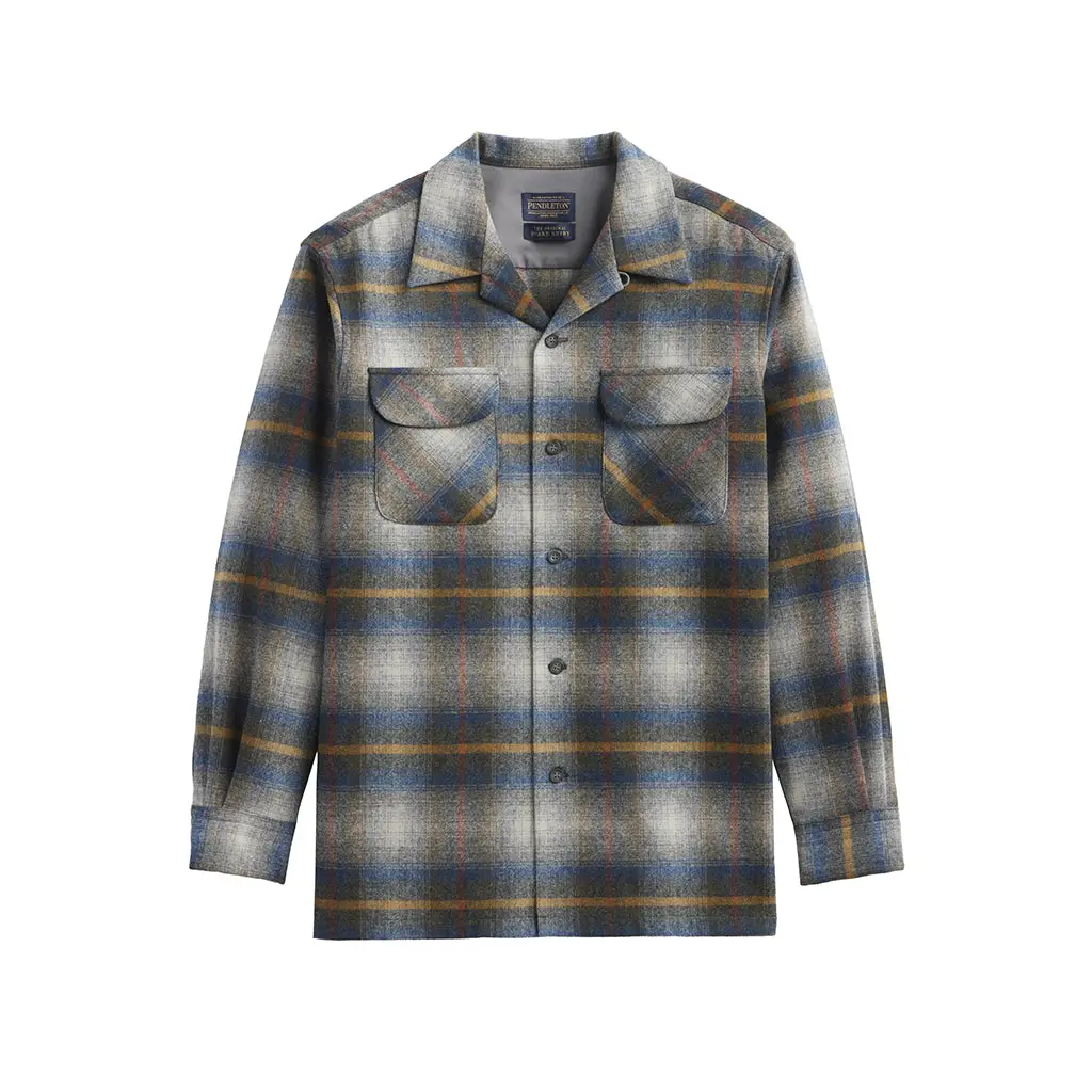 Pendleton Menswear Men's Long-Sleeve Checked Casual Grey Multi Plaid Wool Board Shirt with Pockets, 26 in Classic Fabric