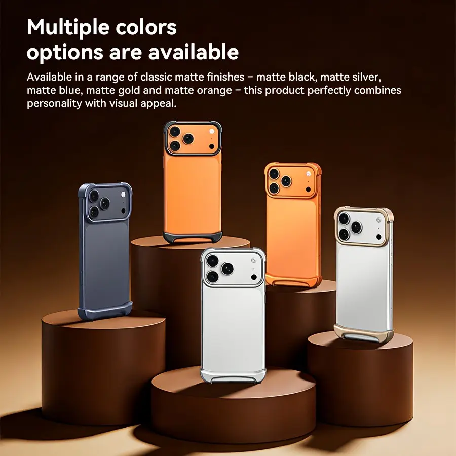 iPhone 17 Pro Max Protective Casing, Double-Layer Aluminium-Rubber Metal Bumper Cover with Unique Minimalist Hollow Design, Heavy Duty Protection, Bare-Metal Feel, Mobile Phone Accessories