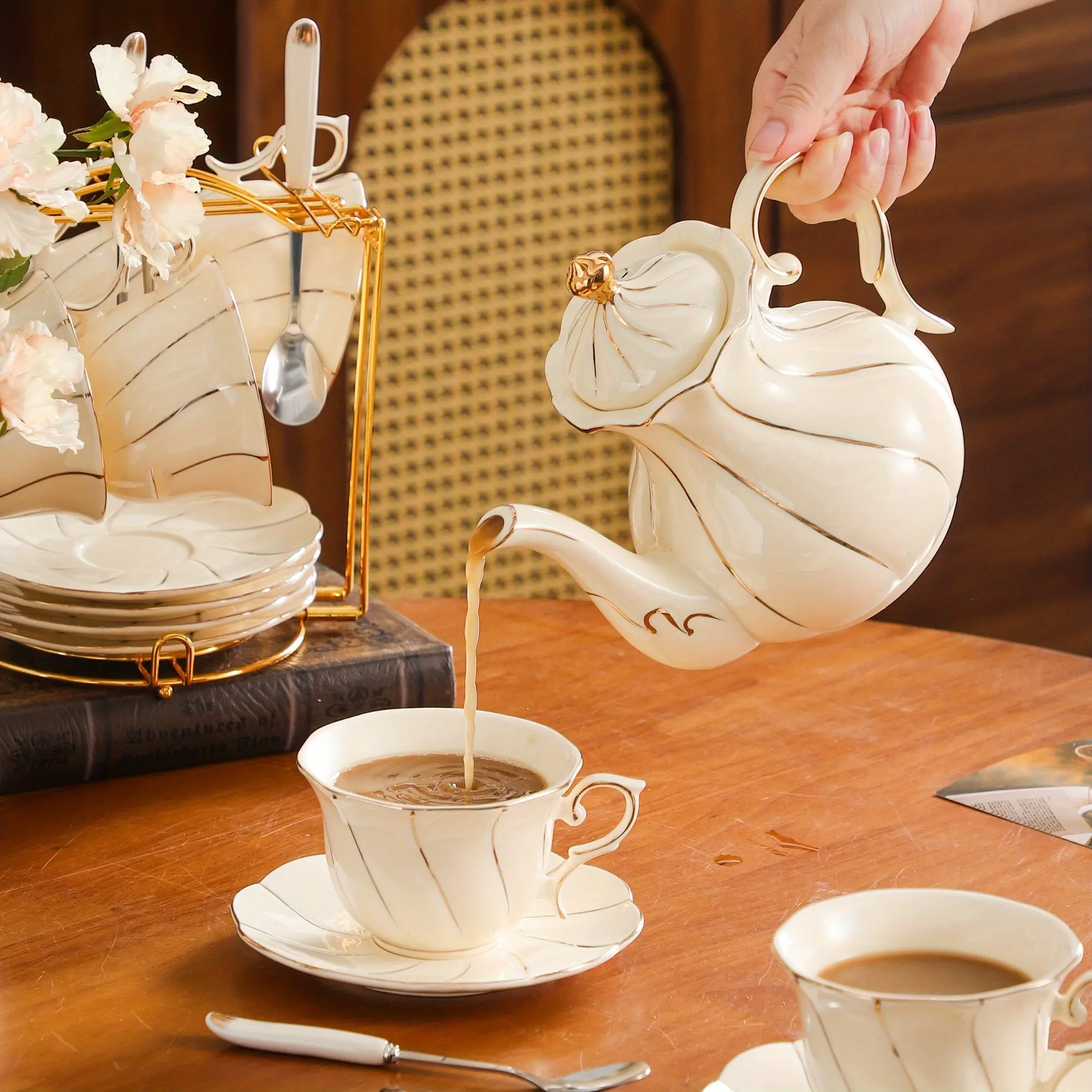 Luxurious Bone China Tea & Coffee Cup with Spiral Design, Elegant Tea Service for Ceremonies, Perfect Gift for Valentines & Mothers, Coffee Cups Gift, Ceramic Cup, Teacup, Coffee Drinkware, Premium Cup, Tea Cups And Saucers, Tea Cup And Saucer Set