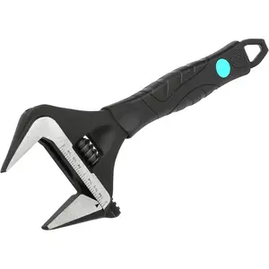 10-Inch Adjustable Wrench, Wide Jaw Opening Black Oxide Finish Plumbing Wrench, CR-V Steel, SAE and Metric Scale Marked, Ergonomic Grip, fits a wide range of fastener sizes, supports larger nuts, bolts, and pipes