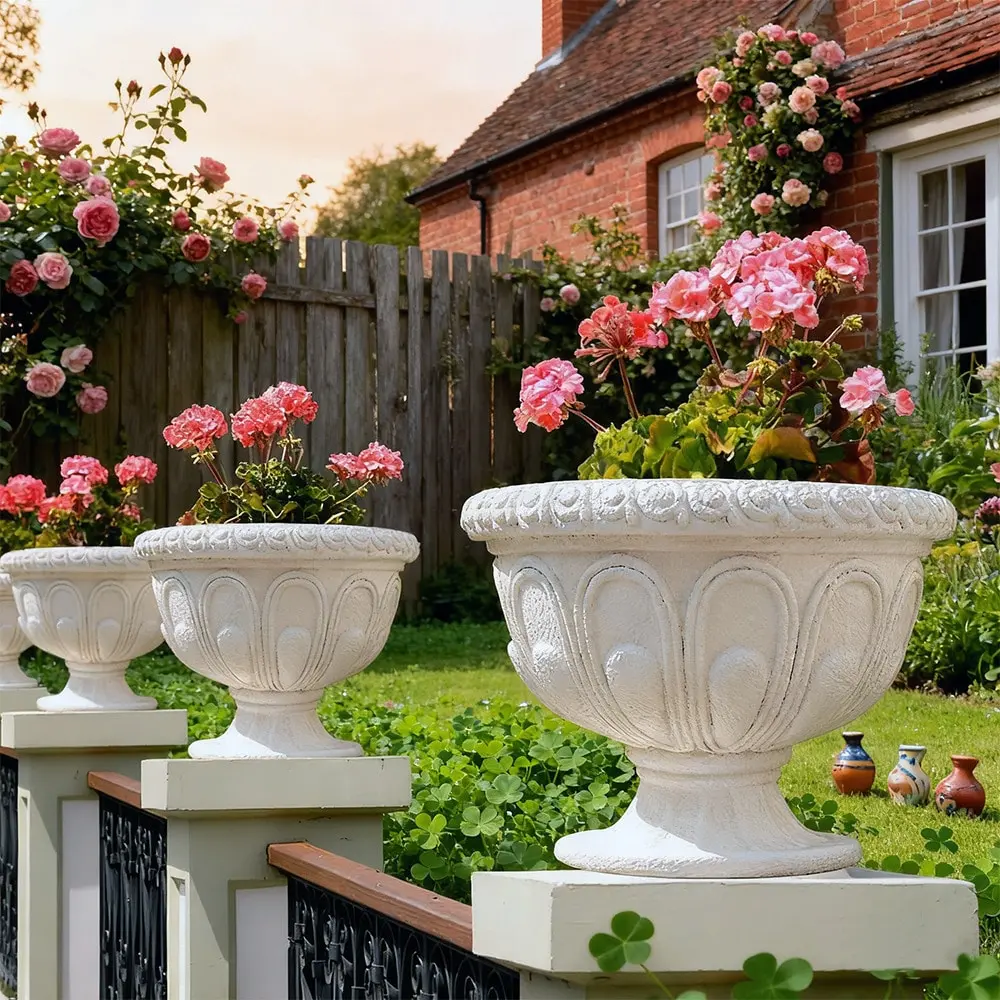 10" Unique Vintage Roman Flower Pot Resin Antique Urn Planter Versatile Indoor Outdoor Gardening Containers Pedestal Vases Ideal for Garden Terrace Porch Entrance
