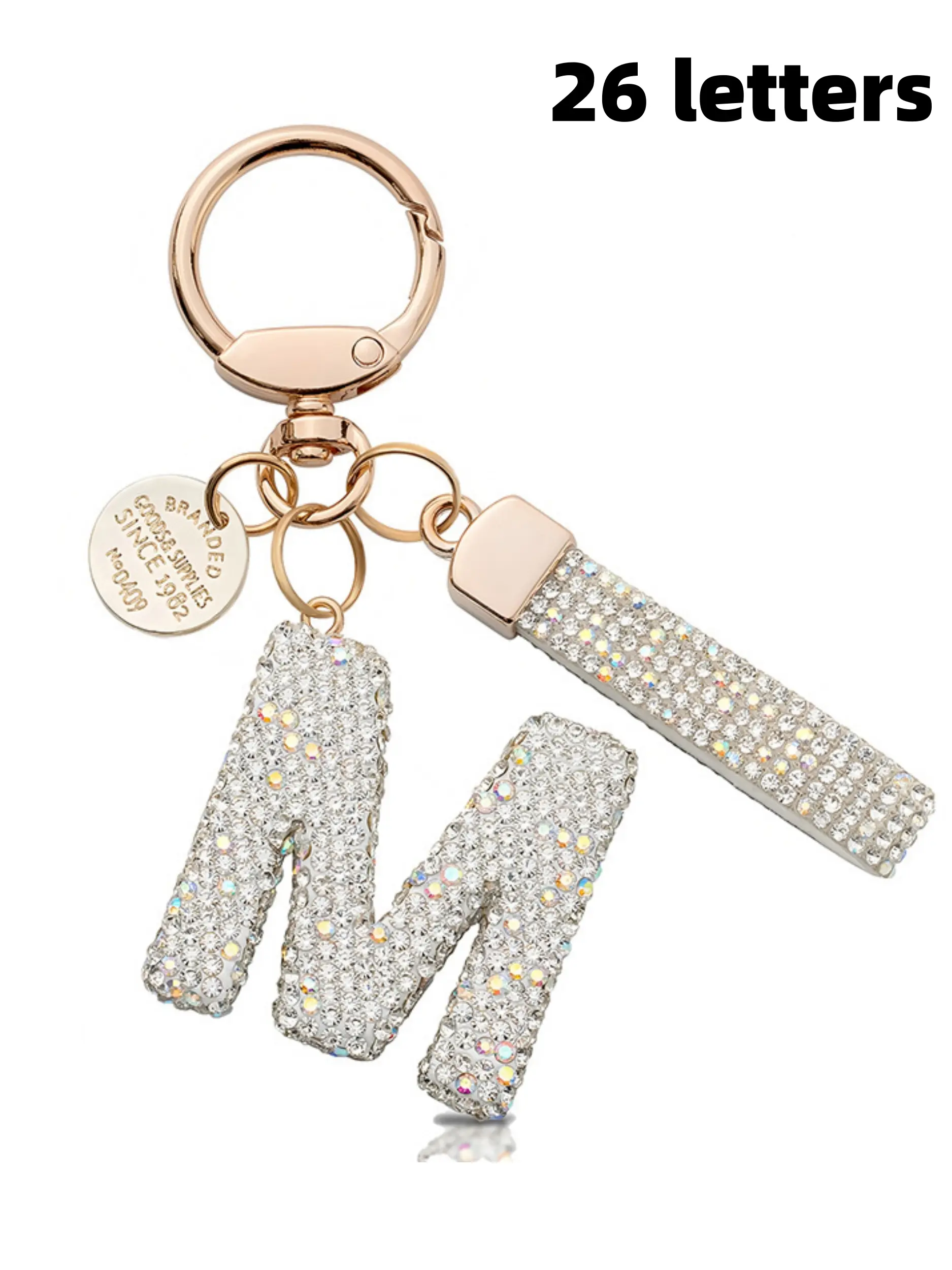 Silver Color Letter Rhinestone Keychain Set, Unisex Pearl Wristband Accessories, Perfect Gift for All Seasons, Unique Design for Daily Use, Keychain for Bags, Keychain Wristlet Strap, Bling Bling Keychains, Keyring