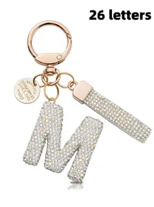 Silver Color Letter Rhinestone Keychain Set, Unisex Pearl Wristband Accessories, Perfect Gift for All Seasons, Unique Design for Daily Use, Keychain for Bags, Keychain Wristlet Strap