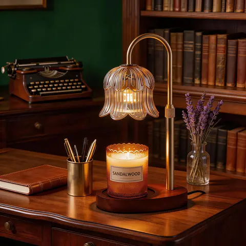 Modern Metal Candle Warmer Lamp with Timer & Brightness Control Adjustable Flameless Safety Cylindrical Decorative for Home Decor & Relaxation Amber-Scented Jar Candle Warmer Lamp