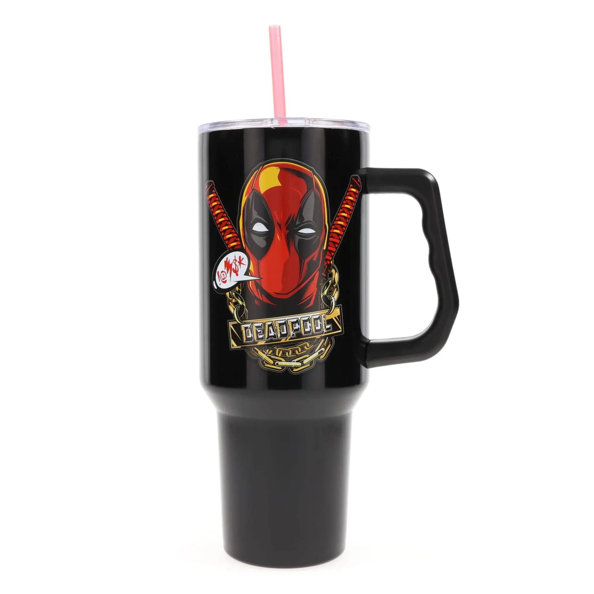Marvel Deadpool Stainless Steel Tumbler - Collectible Thermal Cup, Stainless Steel Drinkware, 40 oz Water Bottle with Handle for Beverages