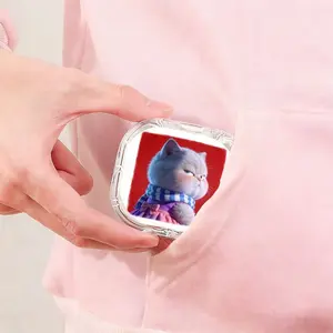 Purple Dress Cat Printed Braces Box, Cute Style Transparent Denture Box, Portable Drop-Resistant Orthodontic Retainer Storage Case, Student Portable Braces Box