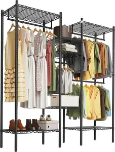 Heavy Duty Clothes Rack, Clothing Racks for Hanging Clothes, Freestanding Garment Racks with Shelves, Adjustable Closet Racks, 73.6" L x 17.3" W x 76.4" H, Max Load 1000LBS