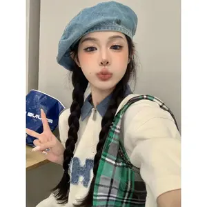 Early Autumn New Retro Versatile Washed Beret Fashion Korean Style Denim Painter Hat Japanese Artistic Hat
