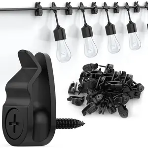 Outdoor String Lights Clips, Weatherproof  Hanger Hooks for Hanging Fairy Lights, Holiday Decor - Black, 50 Pack