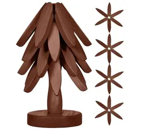 Wooden Cup Coaster Set，Tree Shape Trivet Set,Tree Coasters- 4 Wooden Trivets + 1 Stand stored for hot Dish/Pot/Bowl/teapot/hot Pot Set (Brown)