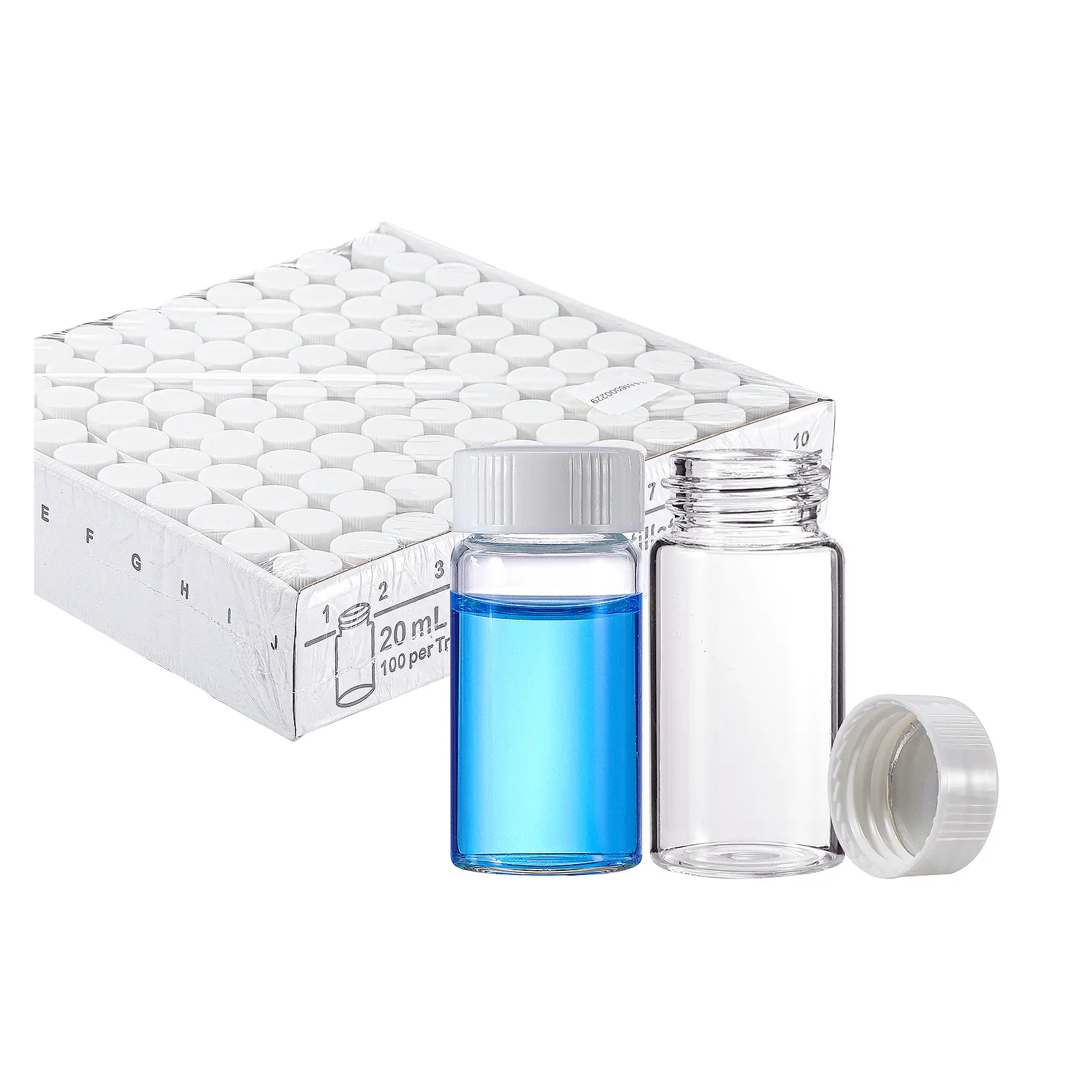100pcs 20milliliters Transparent Borosilicate Glass Lab Scintillation Vials + Caps, 22-400 Thread PP Screw Cap with Silver Aluminum Foil Liner, Shrink-Wrapped, Enhancing Security and Traceability, Low Background Counts for Liquid Scintillation Counters, C