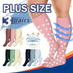 3 Pairs Elastic Compression Socks Breathable Plus Size - Comfortable Calf Socks For Women