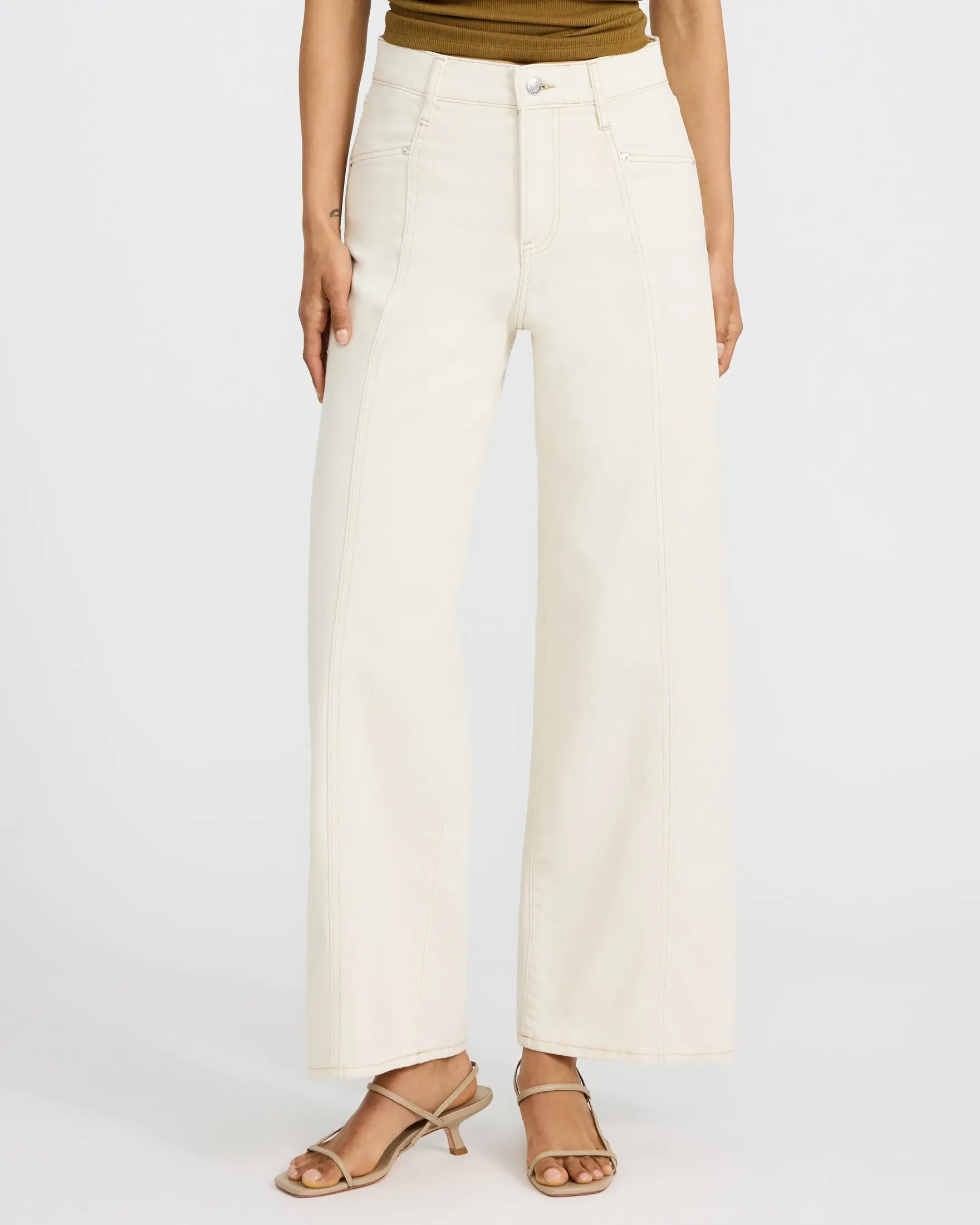 Express High Waisted Seamed Wide Leg Ankle Ivory Jeans
