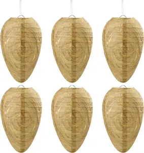 6 Pack Paper Wasp Nest Decoy Hanging Fake Wasp Nest for Wasps Hornets Yellow Jackets Home Garden Yard Outdoors