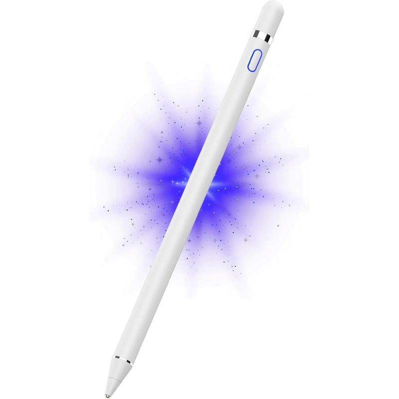 Active Digital Stylus Pen for Touchscreen, Stylus Pencil for Apple iPad mini/Pro/Air, Samsung, iPhone, Android and Most Phone & Tablet, 1.5mm Fine Point Rechargeable Pens - White