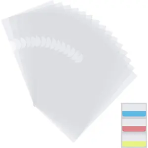 100 Pack Document Clear Plastic Folder Copy Safe Project Pocket L Type  Letter Size A4 Paper Sleeves Transparent Folders with 30 count Index Tabs