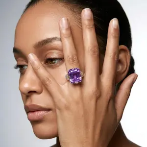 Parisian Night Luxe Purple Gemstone Ring - Emerald Cut Statement Piece - Adjustable Open Band for Perfect Fit - Elegant Old Money Aesthetic party gift Vintage Rings