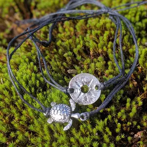 True North Turtle Bracelet – Black Adjustable Cord with Silver Compass & Turtle Charms