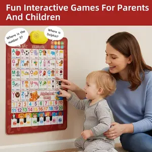 Kids' English-Spanish Alphabet Poster with Interactive Talking Alphabet & Number Chart for Early Education Fun Bilingual Learning ABC & Basic Vocabulary Toy,Perfect Gift for Kids