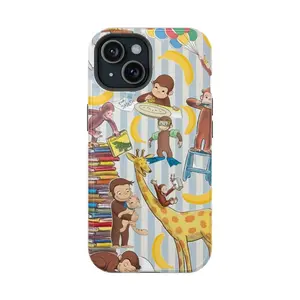 Curious George Monkeys Case and Colorful Flowers Phone Case, Tough Phone Case in a Vintage Storybook Style, movie phone case, Gift for fans Curious Movie George