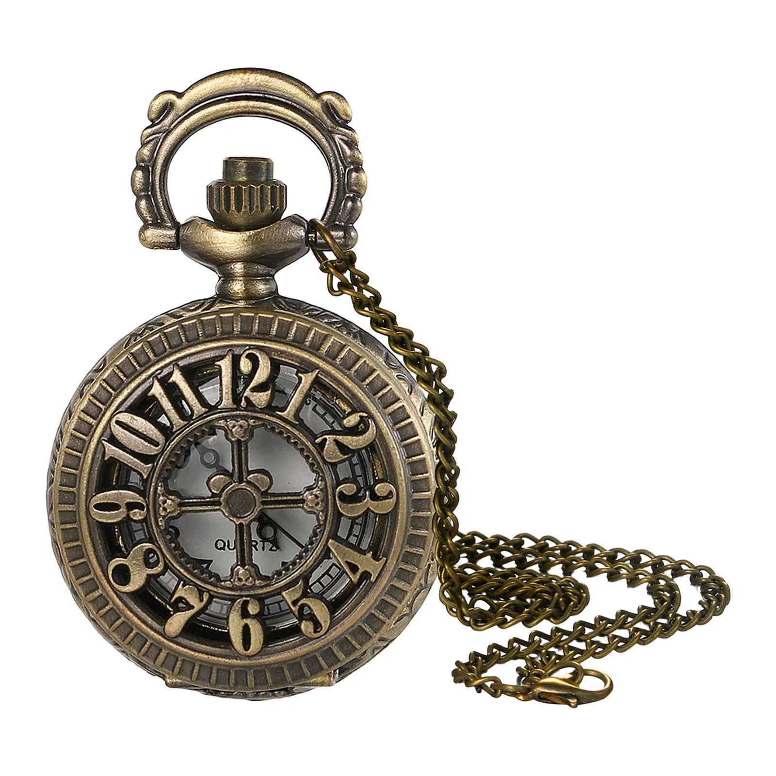 OIDEA Vintage Hollow Quartz Analog Bronze Pocket Watch - Number Dial, Unisex Chain Pendant Necklace, Vintage Fashion Watch, Men's Christmas Gift Fashion Accessory summerwins