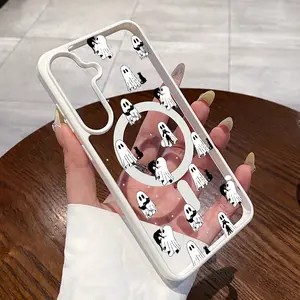 Magnetic Phone Case for Samsung Galaxy S24 Plus S25 Ultra S23 FE Ultra S22+ Ghost and Cat Tapestry Pattern TPU Durable Shockproof Anti-Scratch Stylish Smartphone Cover