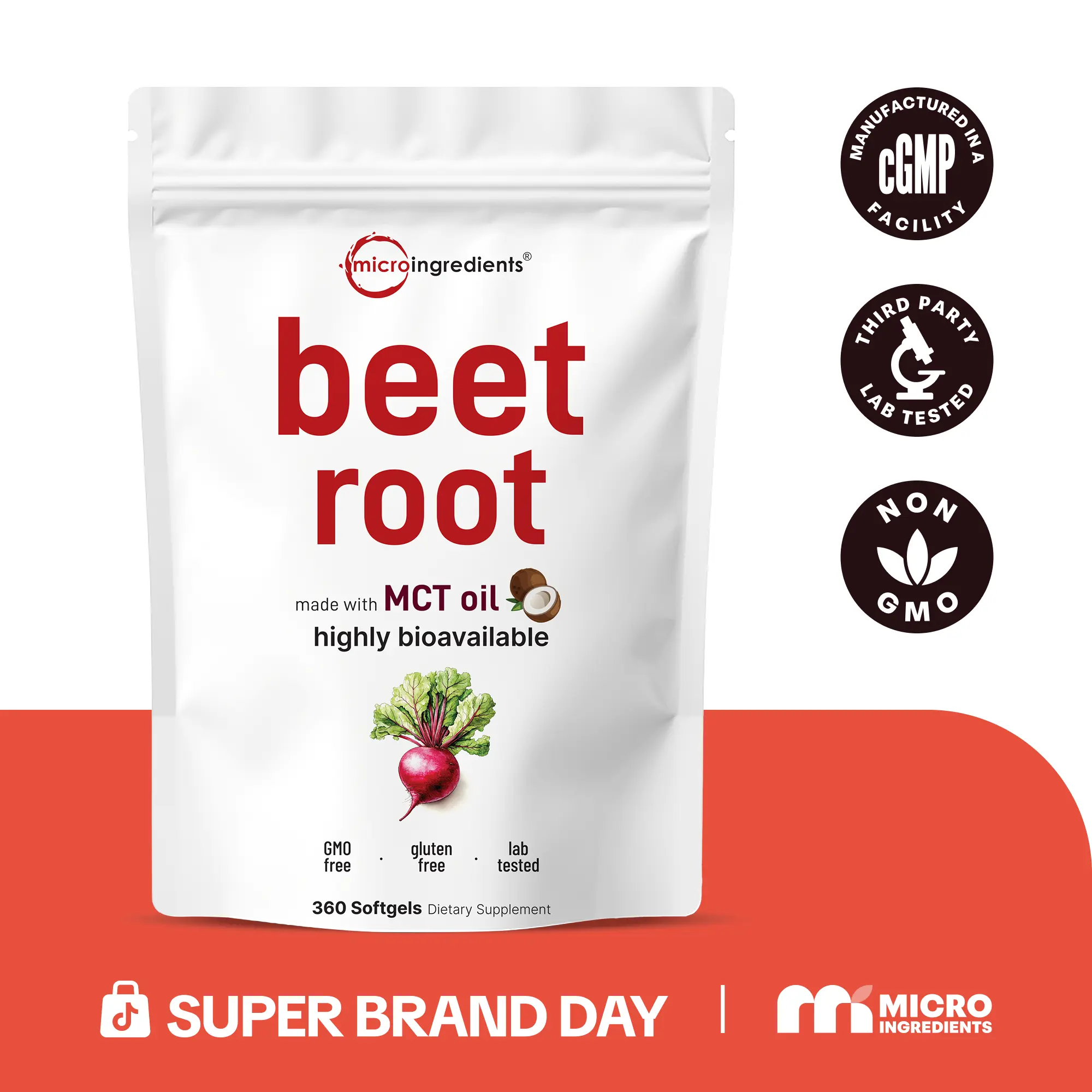 Micro Ingredients Beet Root 360 Softgels with MCT Oil, Highly Bioavailable