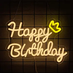 Happy Birthday Neon Sign for Wall Decor, LED Happy Birthday Light Up Sign, USB Powered Neon Light for Birthday Party Decorations Backdrop