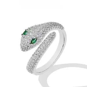 Luxury Moissanite Snake Ring with Emerald Green Cushion Cut Stone, Elegant S925 Sterling Silver Animal Totem Statement Band, Unisex Everyday Fine Jewelry
