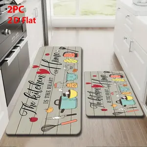 2/3 Piece Flannel Kitchen Mat Set, Vintage Wood Color, Non-Slip, Absorbent, Perfect for Kitchen, Dining Room, Hallway