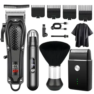 Professional Men Hair Clipper Set, Rechargeable Electric Body Nose Trimmer with Stainless Steel Blades & Adjustable Combs for Stylists Barbershop Salon Home Use