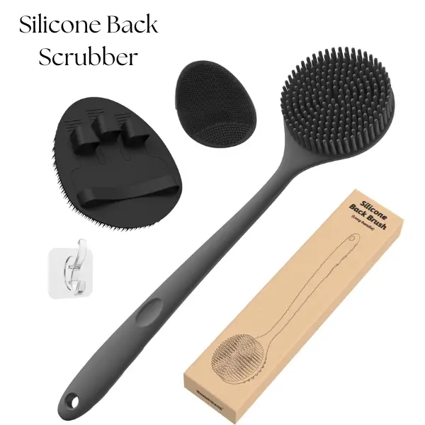 3PCS Silicone Back Scrubber Set, Body Exfoliating Shower Scrubber, Bath Glove & Face Cleansing Brush, Soft Silicone Body Brush with Hook