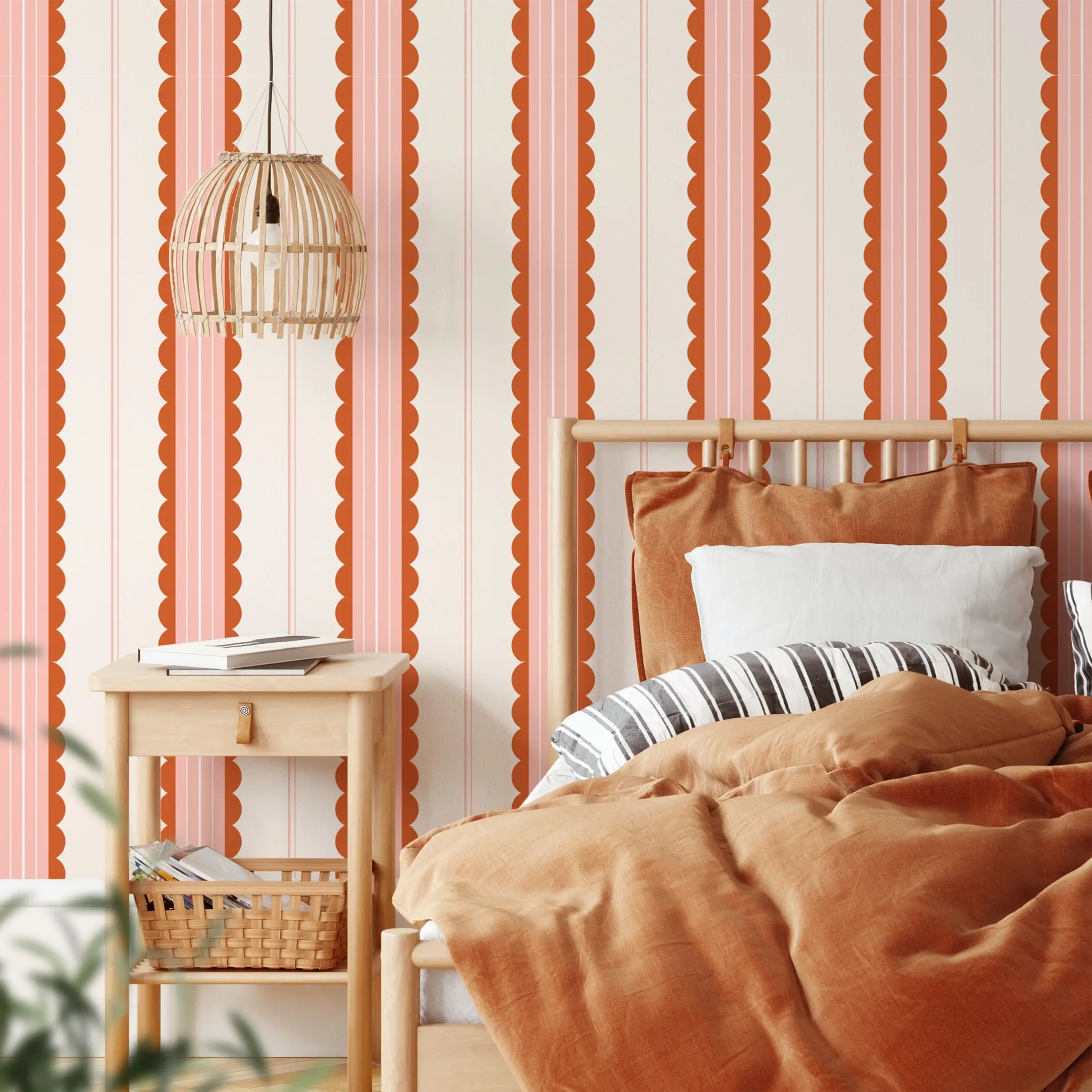 Boho Shell Stripe Self-Adhesive Wallpaper, Modern Minimalist Design, HD Print, Durable, Easy to Cut, DIY Large Wall Paper for Bedroom Decor