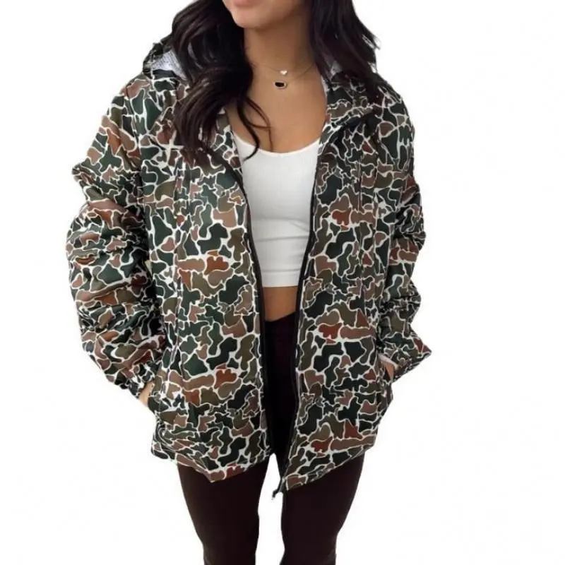 2025 New Camouflage Rainproof Jacket Women's Long Sleeve Zipper Slim Fit Coats with Multi-Pockets Autumn Outdoor Wear Casual Fashion