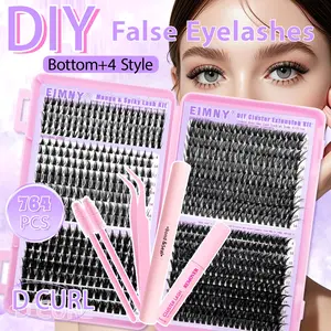 Mixed Length Individual False Eyelashes Kit, 764pcs Lash Clusters for Eyelash Extension, Includes Spiky and Bottom Lashes, include Bond&Seal, Remover, Tweezers and Brush, D-Curl Natural-Looking Eyelash for DIY at Home