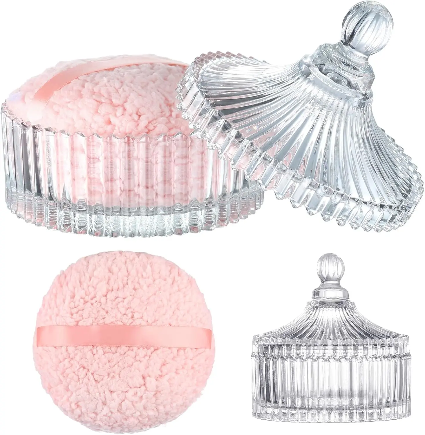Large Body Powder Puff and Container, Dusting Powder Container with Puff | Glass Body Powder Container and Large Body Powder Puff Oversize Soft Washable Body Dusting Powder Puff for Women