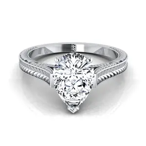 The Aida Solitaire Engagement Ring Setting for Pear Diamonds in Platinum